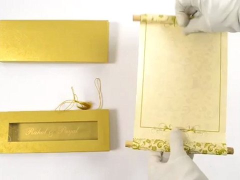 S998, Green Color Scroll Invitations, Jewish Box Scrolls