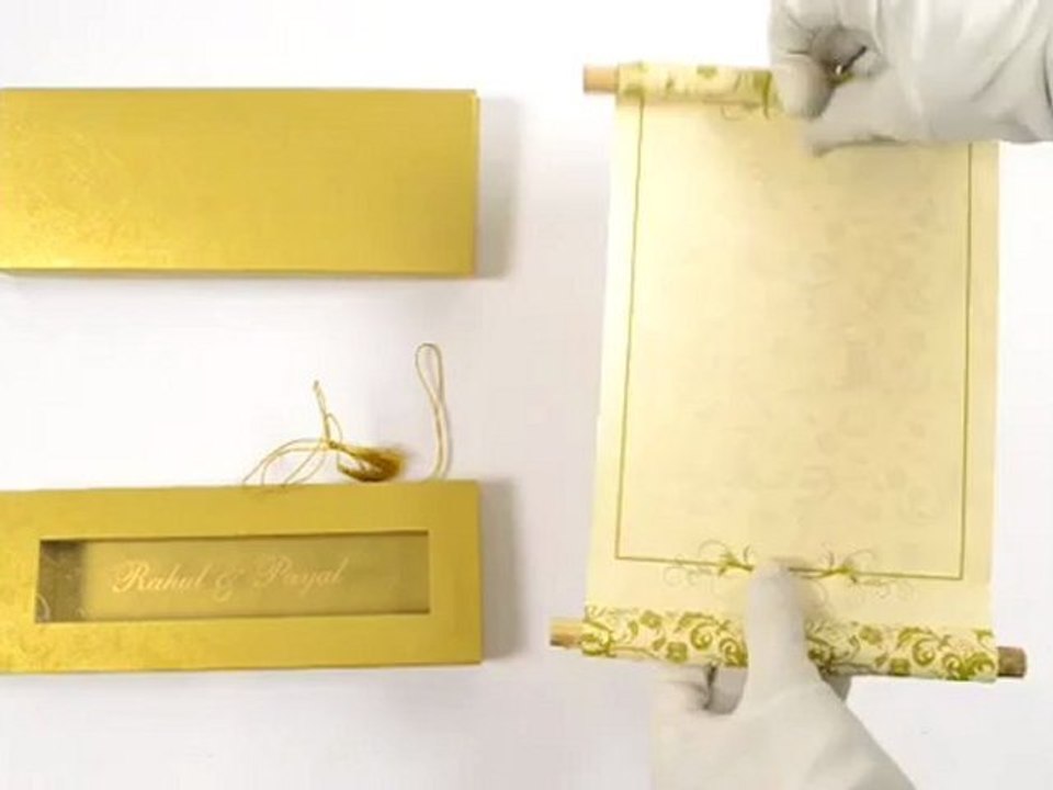 S998, Green Color Scroll Invitations, Jewish Box Scrolls