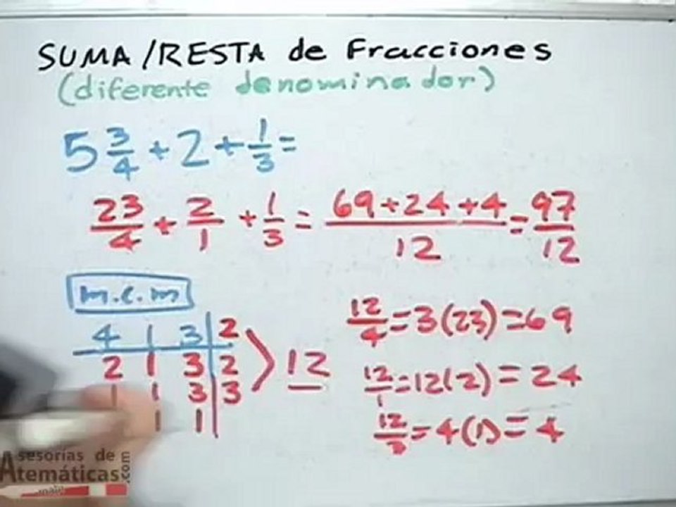 Suma y resta de fracciones con diferente denominador - PARTE 2