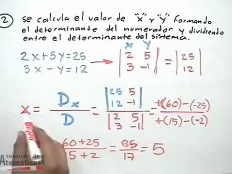 Ecuaciones simultáneas lineales 2x2: cramer (determinates)