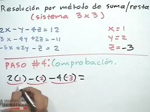 Ecuaciones simultáneas lineales 3x3: método de suma y resta