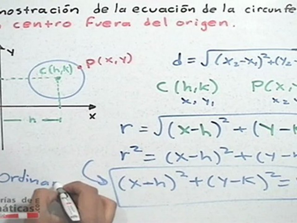 Demostración de la ecuación de la circunferencia (no origen) - HD