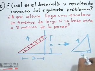 Altura de una escalera utilizando Pitágoras