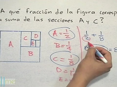 Fracción equivalente de la suma de 2 secciones de un cuadrado