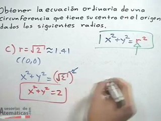 Ecuación de la circunferencia en la forma ordinaria con centro en el origen