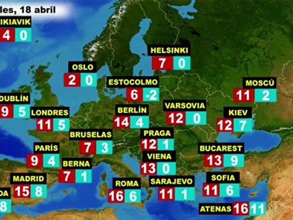 El tiempo en Europa, por países, previsión miércoles 18 y jueves 19  de abril