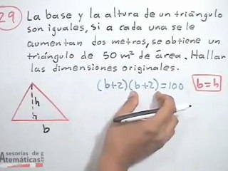 Problema de un triángulo que genera una ecuación cuadrática