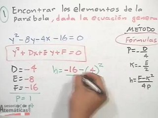Obtener los elementos de la parábola dada su ecuación general (utilizando fórmulas) - PARTE 1