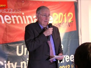 Jacques Cheminade s'adresse aux militants le soir du premier tour de l'élection présidentielle