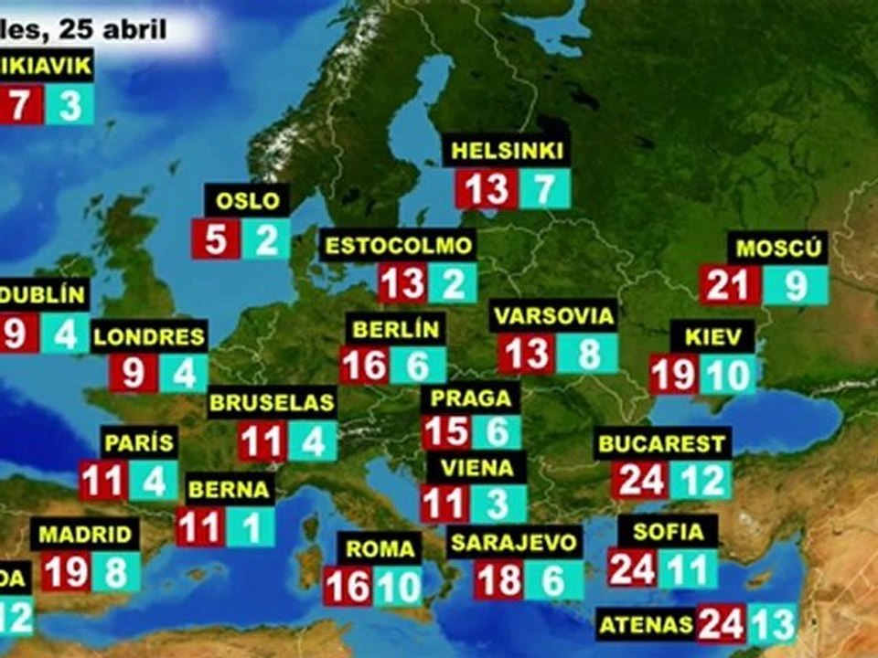 El tiempo en Europa, por países, previsión miércoles 25 y jueves 26 de abril