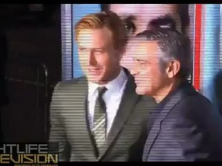 Ryan Gosling & George Clooney have a little fun at The Ides of March movie Los Angeles premiere