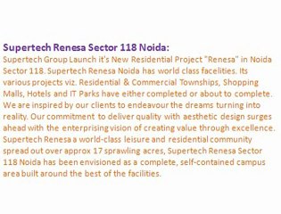 Supertech Renesa Sector 118 Noida {( 9873111181 )} Supertech Renesa New Project - Supertech Renesa [Supertech Renesa Noida]