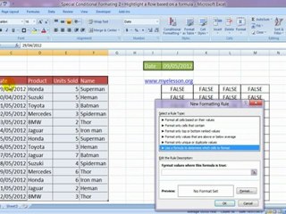 Conditional Formatting: Highlight - Color  A Row Based On A Formula (English)