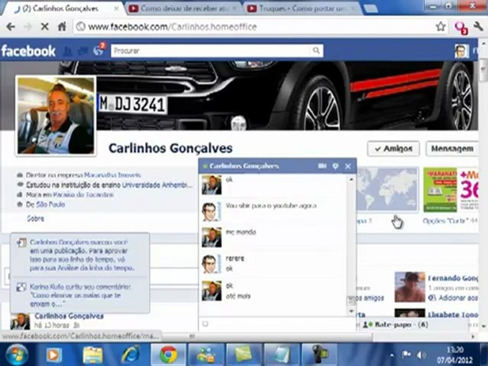 Como escrever uma mensagem a um amigo que esteja online no bate papo Facebook