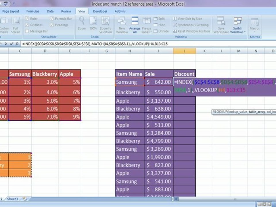 Index & Match Formula 12 - Reference & Area  To lookup Ans From 3 Different Tables Hindi
