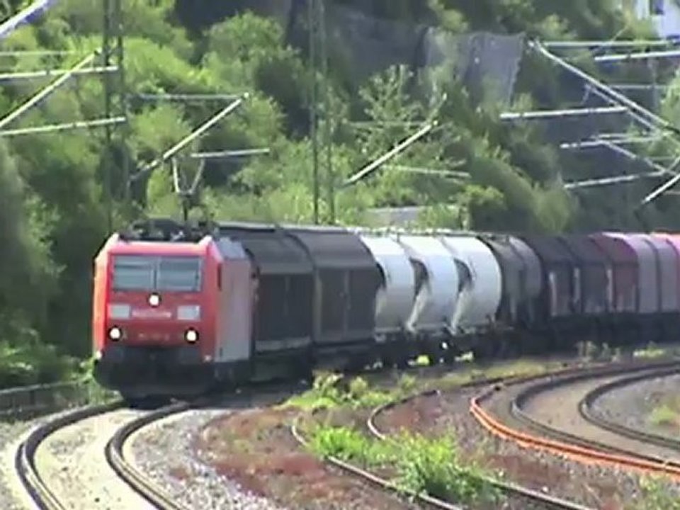 Züge bei Kestert am Rhein, Angel Trains 145, 151, 185, 155, ICE-T BR411, 101, 460, 428