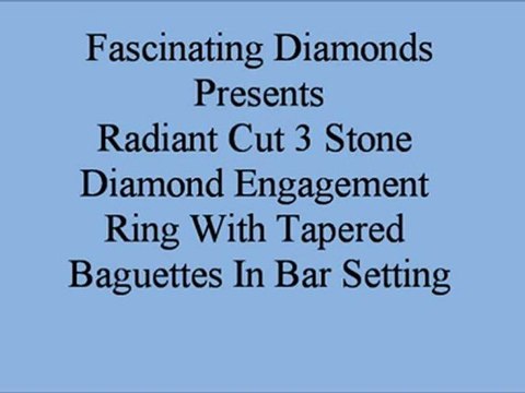 Radiant Cut 3 Stone Diamond Engagement Ring with Tapered Baguettes In Bar Setting FDENS100RAR