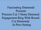 Princess Cut 3 Stone Diamond Engagement Ring With Round Cut Diamonds In Pave Settings FDENS1218PRR