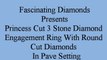 Princess Cut 3 Stone Diamond Engagement Ring With Round Cut Diamonds In Pave Settings FDENS1218PRR