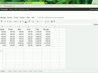 Interface Tableur de Google Documents