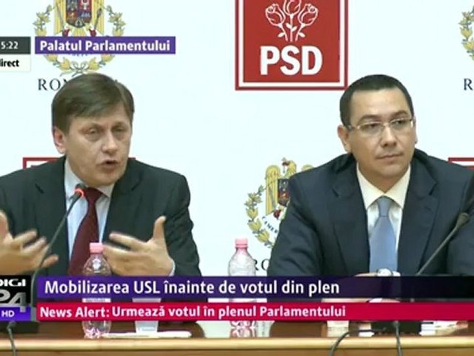 Ponta si Antonescu in fata Grupului Parlamentar USL(7.Mai.2012)HD