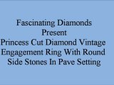 Princess Cut Diamond Vintage Engagement Ring  With Round Side Stones In Pave Setting FDENR3046PRR