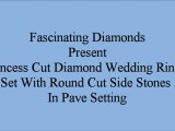 Princess Cut Diamond Wedding Rings Set With Round Cut Side Stones In Pave Setting FDENS3101PR