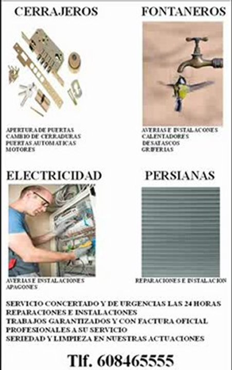 FONTANEROS ALICANTE 608465555 CERRAJEROS ELECTRICISTAS 24 HORAS