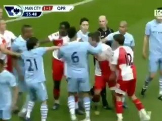 Barton hits Tevez and than Agüero (Amazing)
