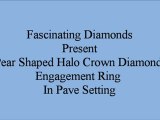 Pear Shaped Halo Crown Diamond Engagement Ring In Pave Setting FDENR7313PER