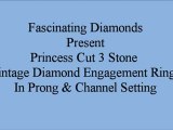 Princess Cut 3 Stone Diamond Engagement Ring Vintage In Prong & Channel Setting FDENR706PR