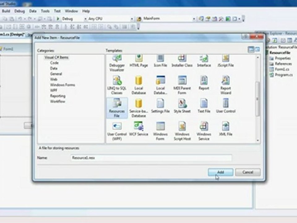 Add a resource file in c