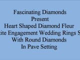 Heart Shaped Diamond Fleur Petite Engagement Wedding Rings Set With Round Diamonds In Pave Setting FDENS3082HT
