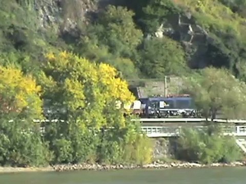 Züge bei Bad Salzig-Kamp Bornhofen, WLB Taurus BR182, Efw BR212 V100, MRCE BR189, 2x BR427, BR428