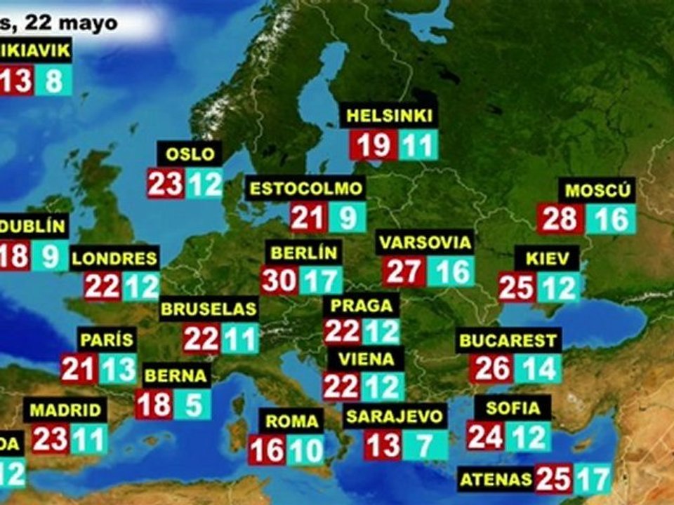 El tiempo en Europa, por países, previsión lunes 21 y martes 22 de mayo