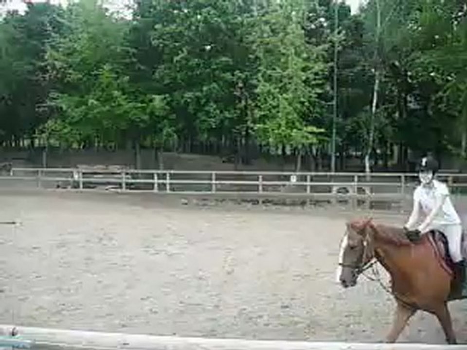 Moi sur le cheval alezan qui s'appelle Félix et la voix de ma mère