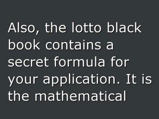 Lotto Black Book And The Lottery