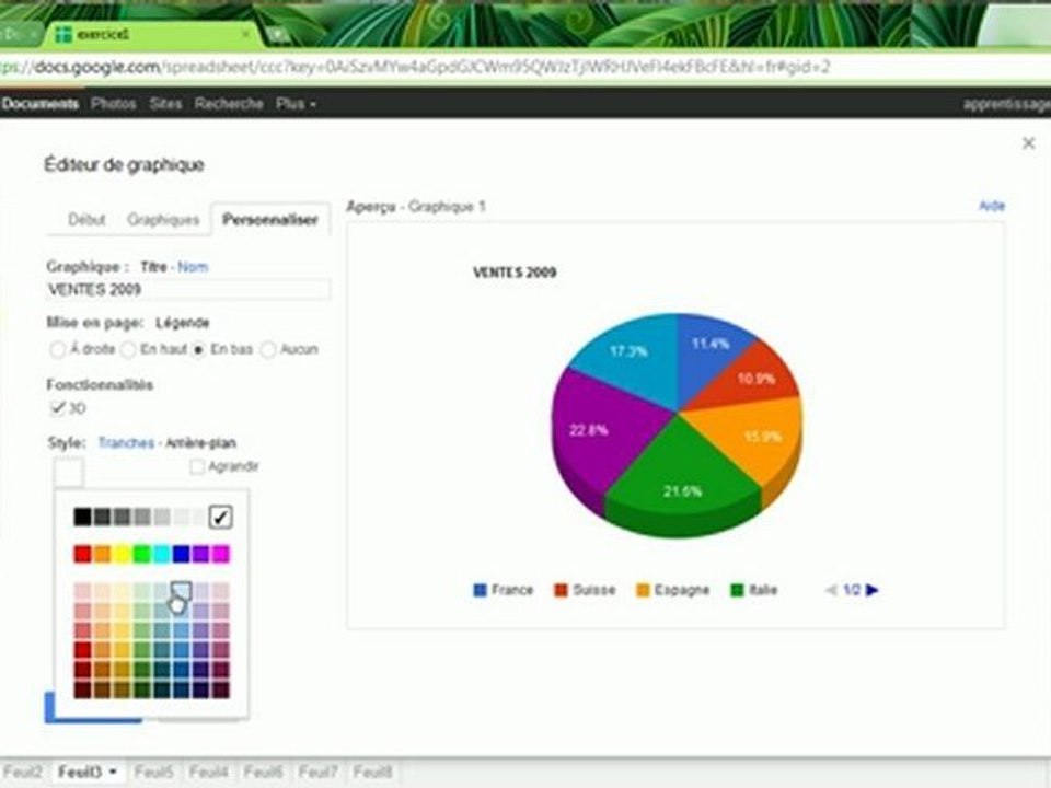 Créer un Graphique sur le tableur Google Docs