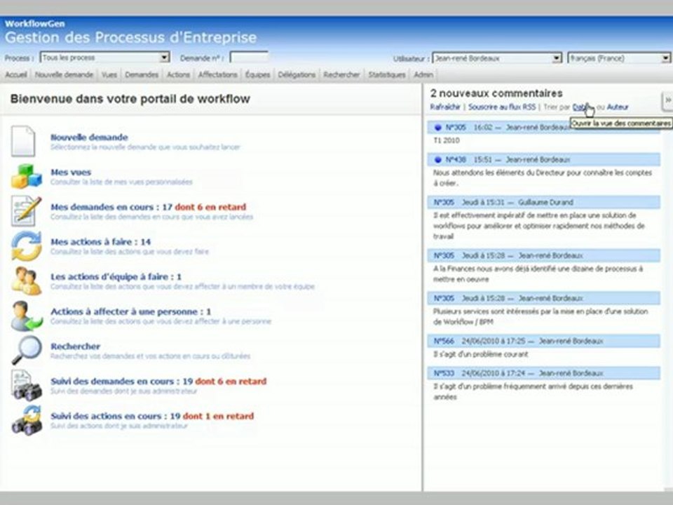 Logiciel BPM WorkflowGen : Gestion des Commentaires