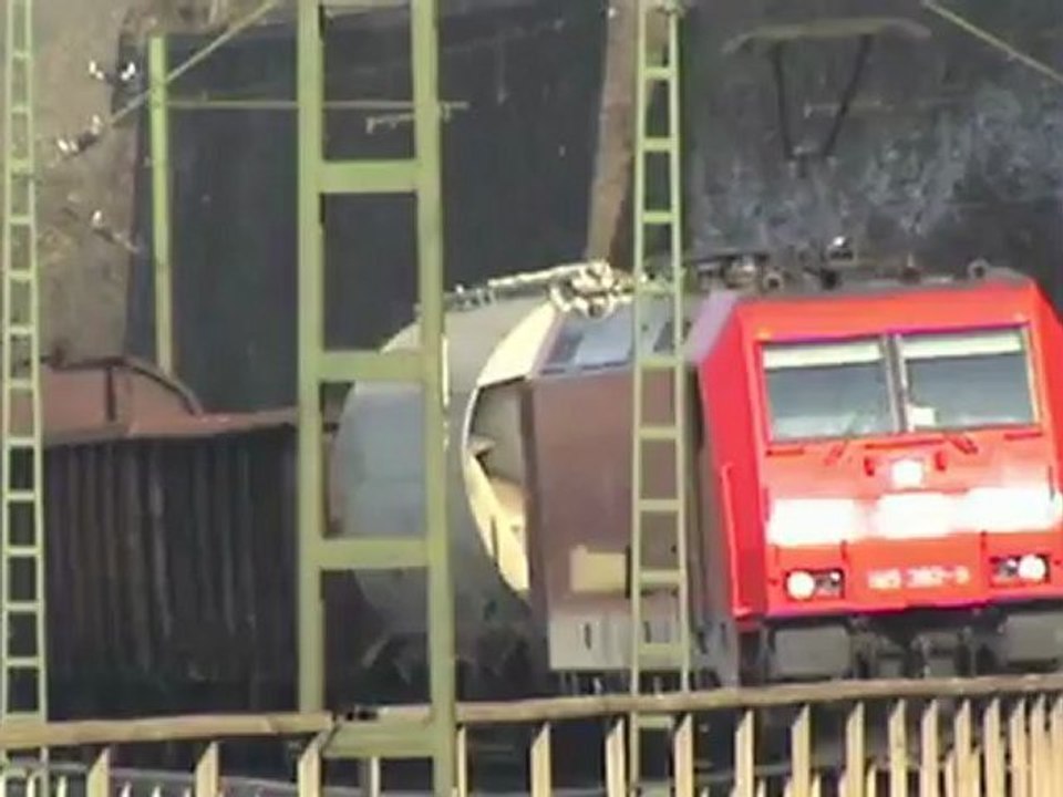 Züge bei Braubach am Rhein, BR155, BR145, 3x BR185, BR152, BR427, BR428