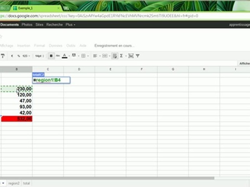 Calcul multi feuilles dans Google docs