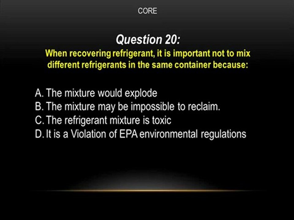 Epa Cfc 608 Core Certification Practice Exam (Revised with Speech)