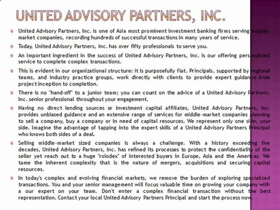 UNITED ADVISORY PARTNERS