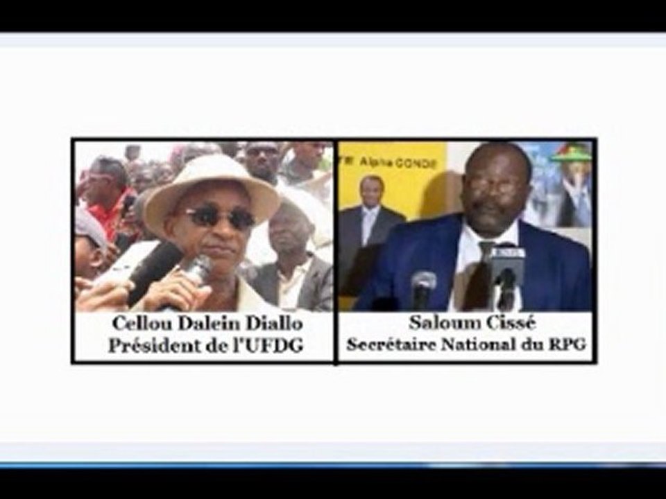 Cellou Dalein Diallo (UFDG), et Saloum Cissé (RPG), après une journée de discussion avec la mission de la Francophonie, chez les Grandes Gueules