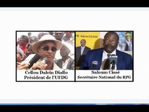 Cellou Dalein Diallo (UFDG), et Saloum Cissé (RPG), après une journée de discussion avec la mission de la Francophonie, chez les Grandes Gueules