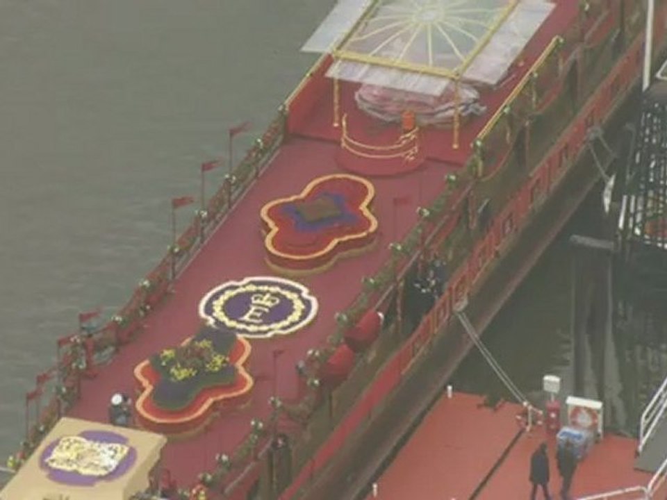 Aerials of boats mustering ahead of Jubilee River Pageant
