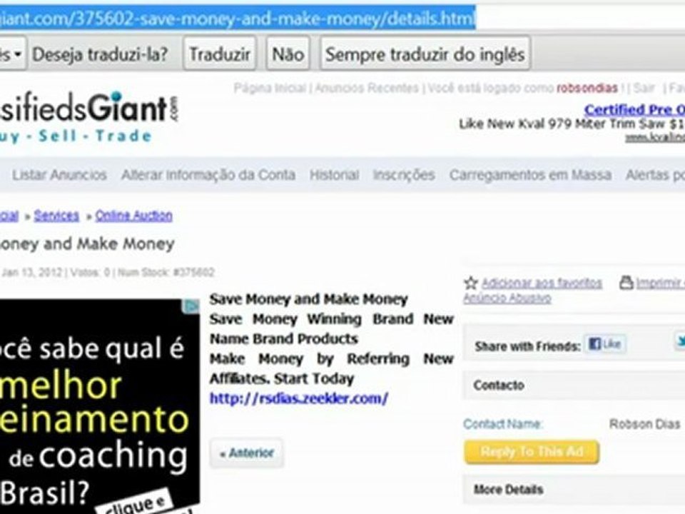 Botando anuncios no ClassifiedsGiant para a ZeekRewards!