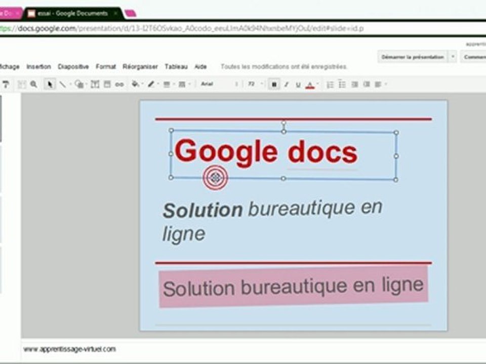 Zone de texte dans une présentation Google Docs
