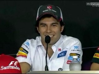 Checo talking at the Canadian Grand Prix press conference