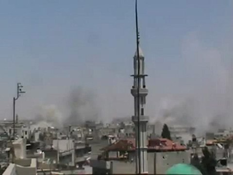 Syria فري برس هام حمص القديمة قصف عنيف لحظة سقوط الصواريخ 9 6 2012 Homs